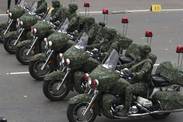 Members of the Taiwan Special Forces perform during the National Day celebrations in Taipei.