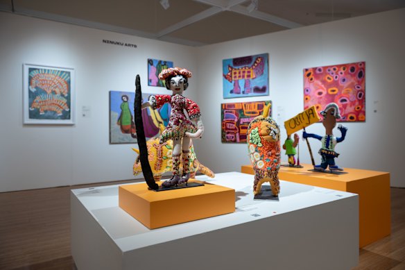 Works by Yarrenyty Arltere Artists and Ninuku Arts at Desert Mob.