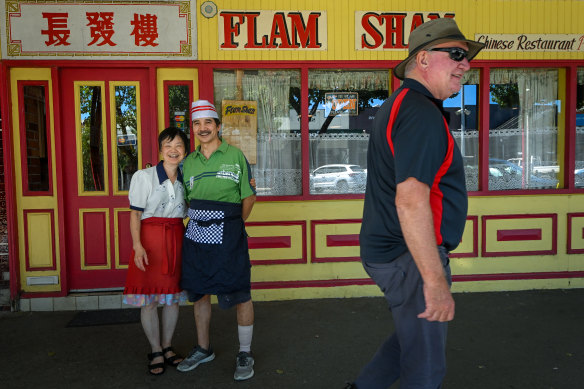 Connie and Ken Zhong outside their Euroa restaurant, Flam Shan. 