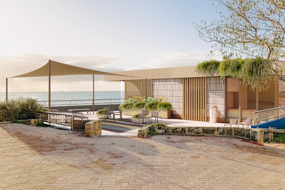 An artist impression of what the proposed Alchemy Sauna might look like above the North Cottesloe Surf Life Saving Club.