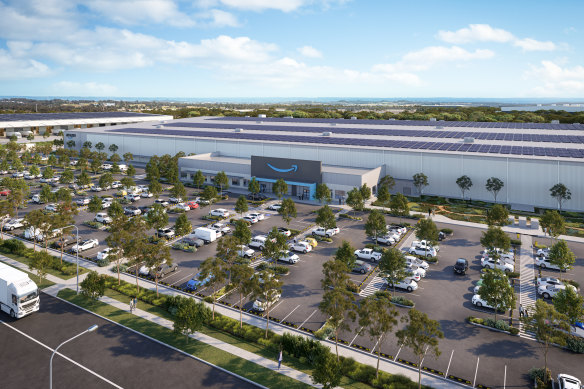 Renders of the planned Amazon fulfilment centre in western Sydney.