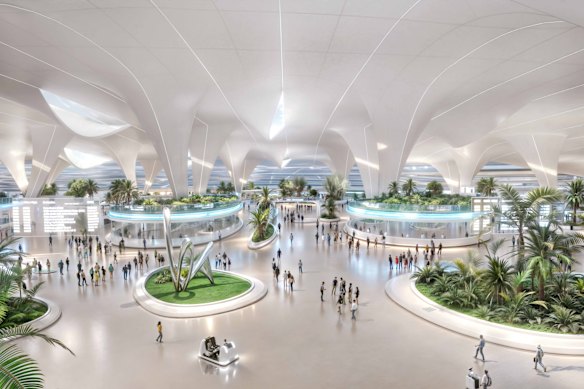 An artist’s impression of the new airport’s entrance hall.