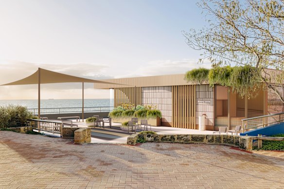 An artist impression of what the proposed Alchemy Sauna might look like above the North Cottesloe Surf Life Saving Club.