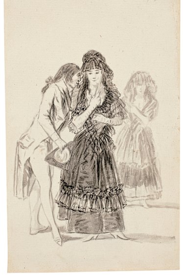 Francisco Goya, Young man looking through a magnifying glass at a maja, 1795–96.  