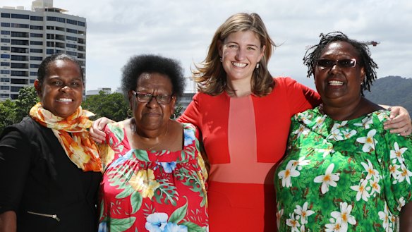 Labor MP for Cook Cynthia Lui, Aunty Rose Elu, Communities Minister (and Ministerial Champion for the Torres Strait) Shannon Fentiman and Aunty Ivy Trevallion during the campaign.