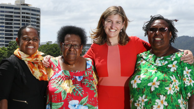 Labor MP for Cook Cynthia Lui, Aunty Rose Elu, Communities Minister (and Ministerial Champion for the Torres Strait) Shannon Fentiman and Aunty Ivy Trevallion during the campaign.