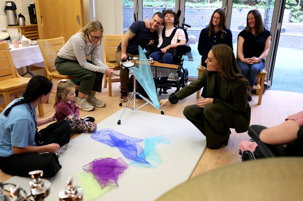 Kate, Princess of Wales, attends a music therapy session at The Treehouse children’s hospice during a visit to learn about the care and support provided by EACH, in Ipswich, England