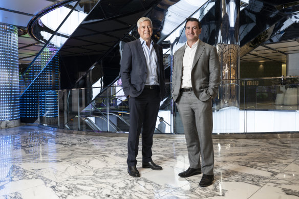 Scentre CEO Peter Allen and CEO-elect Elliott Rusanow.