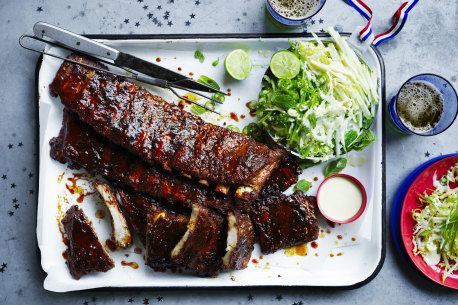 Karen Martini’s American-style pork ribs with apple and wombok slaw