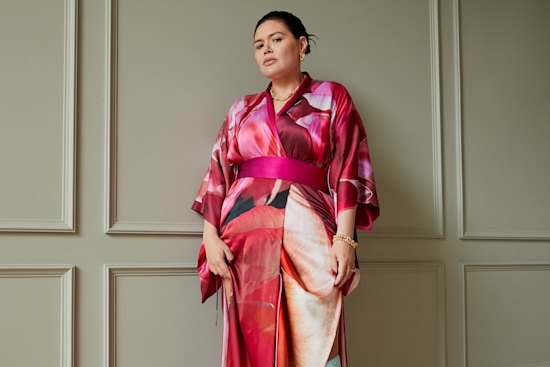 Common Hours reversible gown. Bottega Veneta boots. Bottega Veneta jewellery (worn throughout).