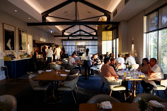 Sinclair’s dining room has vaulted ceilings and comfortable finishes.