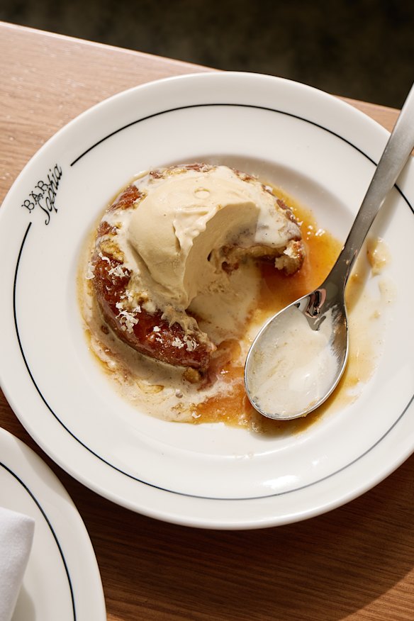 Cinnamon doughnut with olive oil salted caramel.