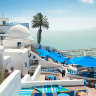 Cafe Chebaane in Sidi Bou Said, Tunisia, overlooking the Mediterranean.