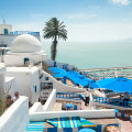 Cafe Chebaane in Sidi Bou Said, Tunisia, overlooking the Mediterranean.