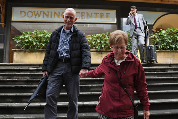 Julie Brandon and husband depart from the Downing Centre Local Court in Sydney