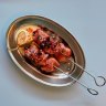 Grilled beef tongue skewers with tonnato at Bar Superette.