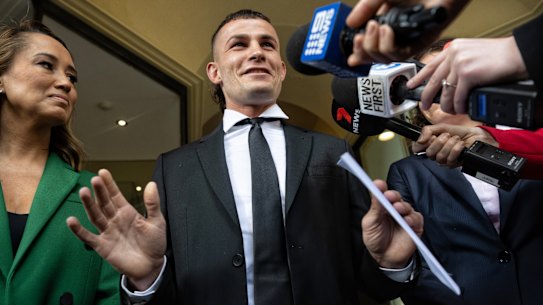 Harry Garside leaves court after having domestic violence charges dropped on Wednesday morning.