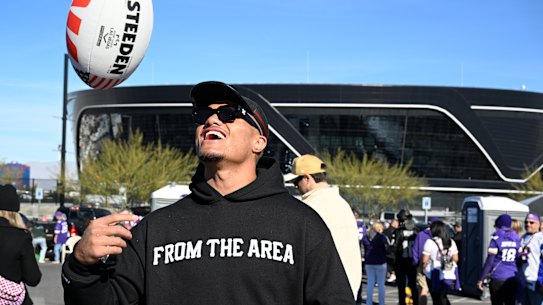 Roosters recruit Spencer Leniu on the NRL’s promotional tour of Las Vegas last December.