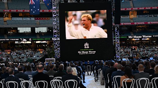 Mourners at the MCG remember the life of Shane Warne.