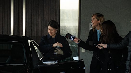 Former NSW Premier Gladys Berejiklian leaves her home in Sydney on Thursday ahead of the release of ICAC’s report.