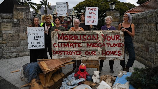 The Lismore residents calling for a response to climate change from the Prime Minister on Monday.