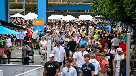 Crowds filling Melbourne Park for the first day of the Australian Open 2023.