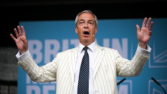 Reform UK leader Nigel Farage speaks during an election campaign event at Trago Mills.
