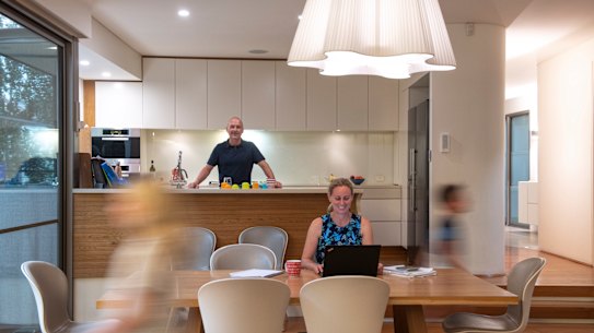 David James, his wife Fiona and children Riley and Charlie at their house in Waverley.