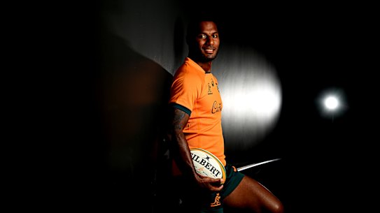 SUNSHINE COAST, AUSTRALIA - JUNE 21: Suliasi Vunivalu poses for a photo before an Australian Wallabies training session on June 21, 2022 in Sunshine Coast, Australia. (Photo by Bradley Kanaris/Getty Images)