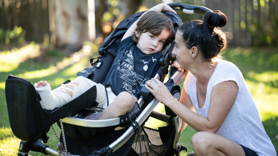 Clara Ferrer-Paxtot and her three-year-old son Biel, who was struck by a fat bike last week.