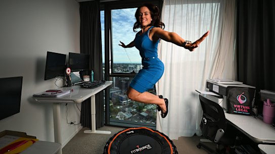 Lawyer Katie Richards takes her mini-trampoline with her everywhere she goes.