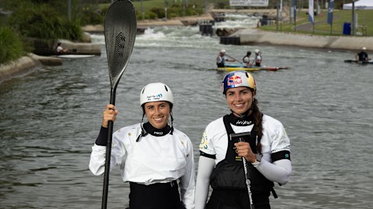 Jess and Noemie Fox after training at the Penrith Whitewater Stadium.