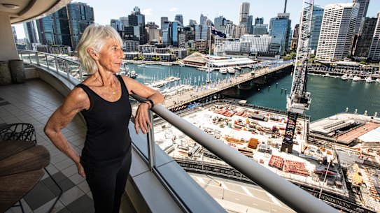 Darling Harbour resident Dawn Veloskey who is among locals who aren’t happy about plans by wedding operator Doltone House to open a function centre at the new Harbourside development.