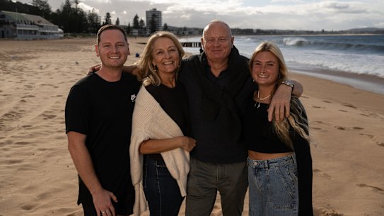 Jenny Connah and her husband Dave with children Penny and Tim at Collaroy Beach on Sydney’s Northern Beaches where they have owned a house for 25 years.