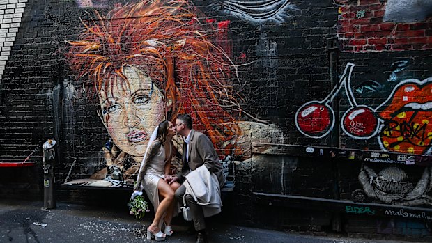 Best murals of Melbourne. Newly betrothed in ACDC lane, Melbourne