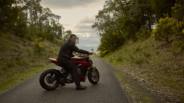 Perkins on his Ducati. “The uncomfortable bogan truth is that I’m a petrolhead.”