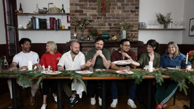 From left: Joel Young, Sarah Norris, Nik Hill, Callan Boys, Junda Khoo, Bianca Hrovat and Danielle Alvarez take on Christmas hams at Porcine in Paddington.