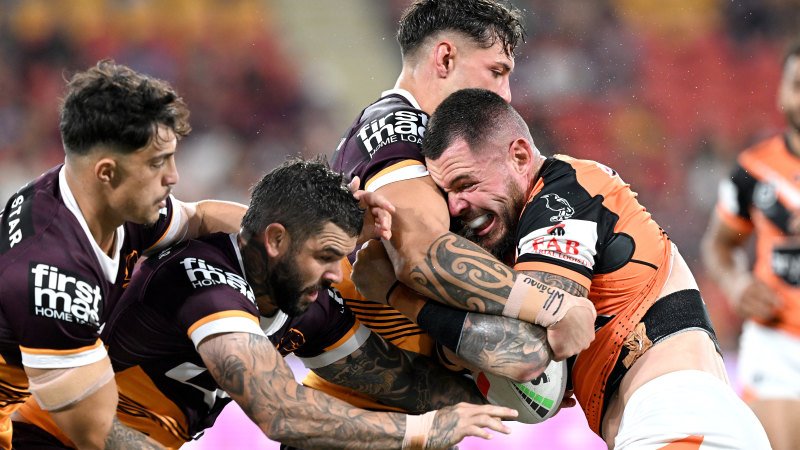 Brisbane, Australia. 22nd Apr, 2022. Broncos players celebrate a