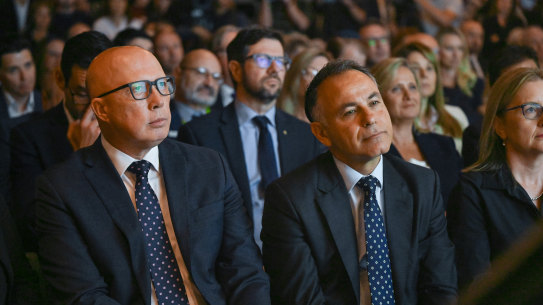 Federal Opposition Leader Peter Dutton and his Victorian counterpart John Pesutto at the launch of the Melbourne Holocaust Museum in 2023.