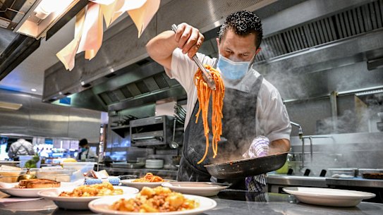 Executive chef at King and Godfree in Carlton, Matteo Toffano, is looking forward to removing his mask and returning to a sense of normalcy.