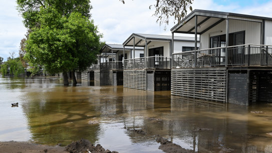 The flooding at Nagambie Lakes holiday park.