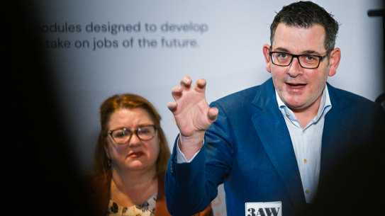 Victorian Premier Daniel Andrews with Education Minister Natalie Hutchins last week.