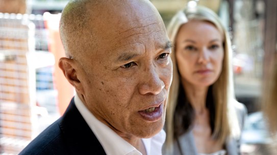 Charlie Teo and partner Traci Griffiths arrive at the disciplinary inquiry on Thursday.