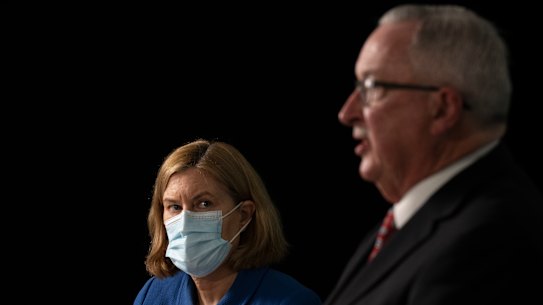 NSW Chief Health Officer Kerry Chant and Health Minister Brad Hazzard on Tuesday.