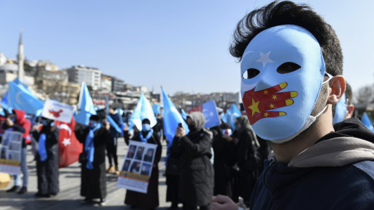 A February protest in Istanbul against China’s internment of Uighurs.