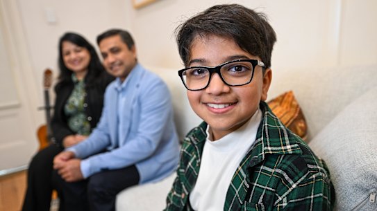 Harshal Mittal with his parents Harpreet and Madhur Mittal.