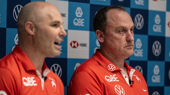 Swans CEO Tom Harley and coach John Longmire.