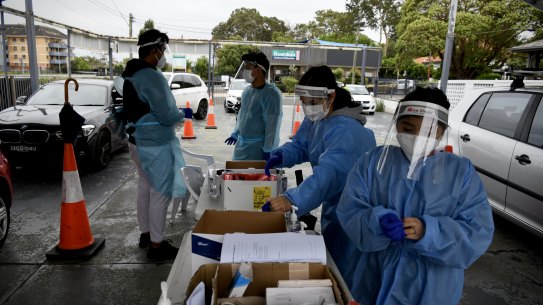 A drive-through testing clinic on Parramatta road, Haberfield.