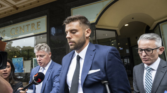 Daniel Keneally, the police officer son of former NSW premier Kristina Keneally, leaves Downing Centre Local Court.