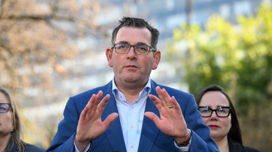 Victorian Premier Daniel Andrews at the press conference cancelling the Commonweath Games.